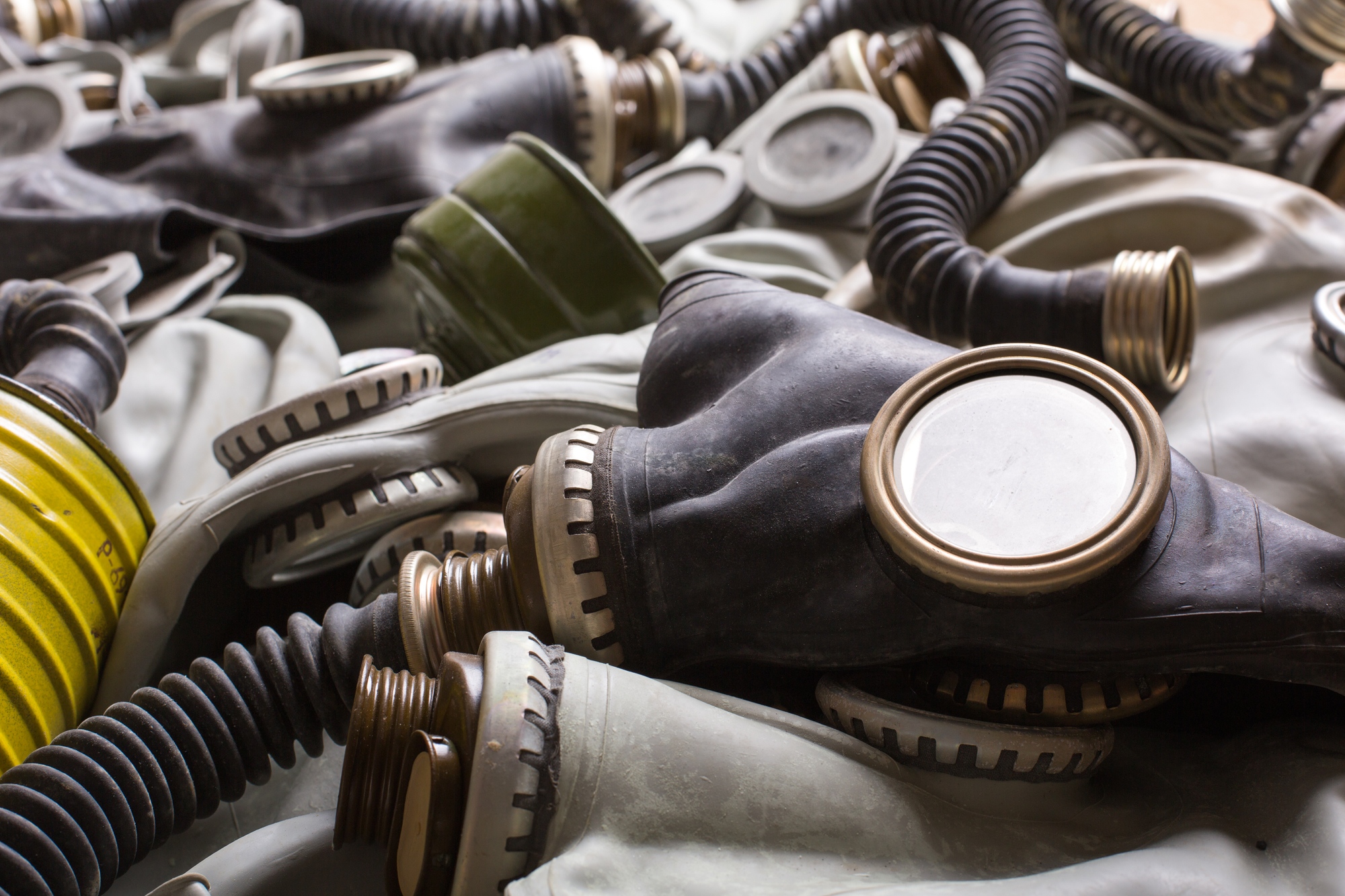 Closeup of old dirty gas masks