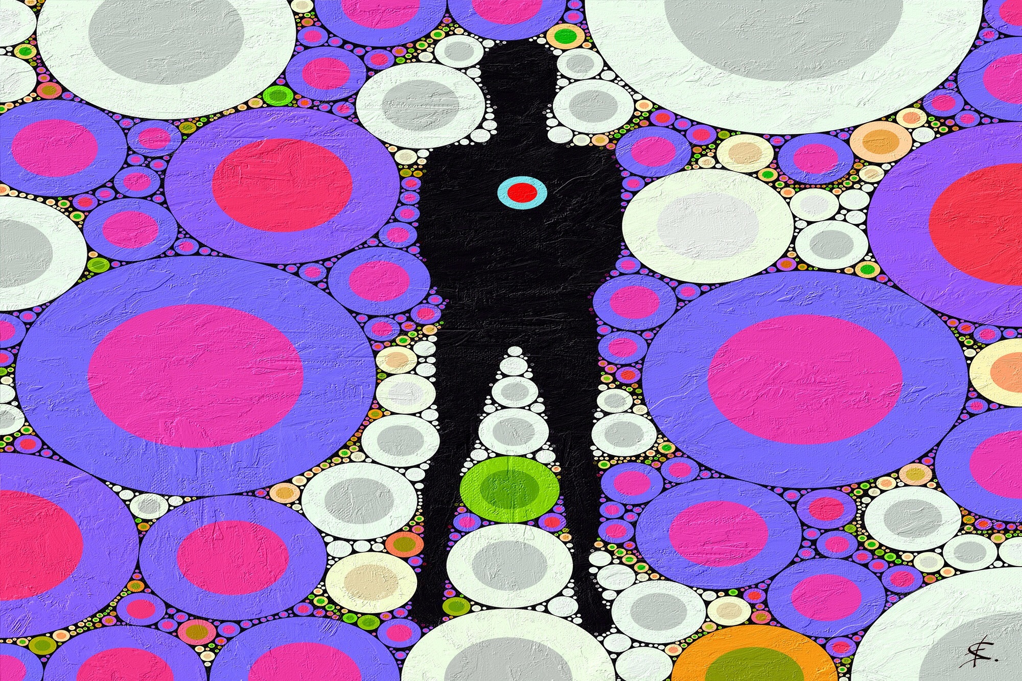 Shadow of man standing in the middle of photo with psychedelic colorful pattern in the background